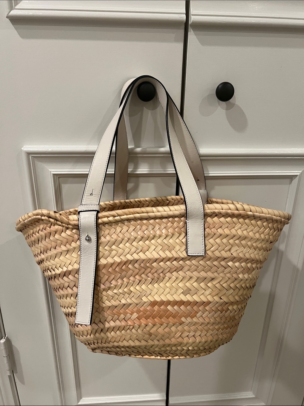 Loewe Natural Straw Tote with White Leather Trim - Picture 2 of 9